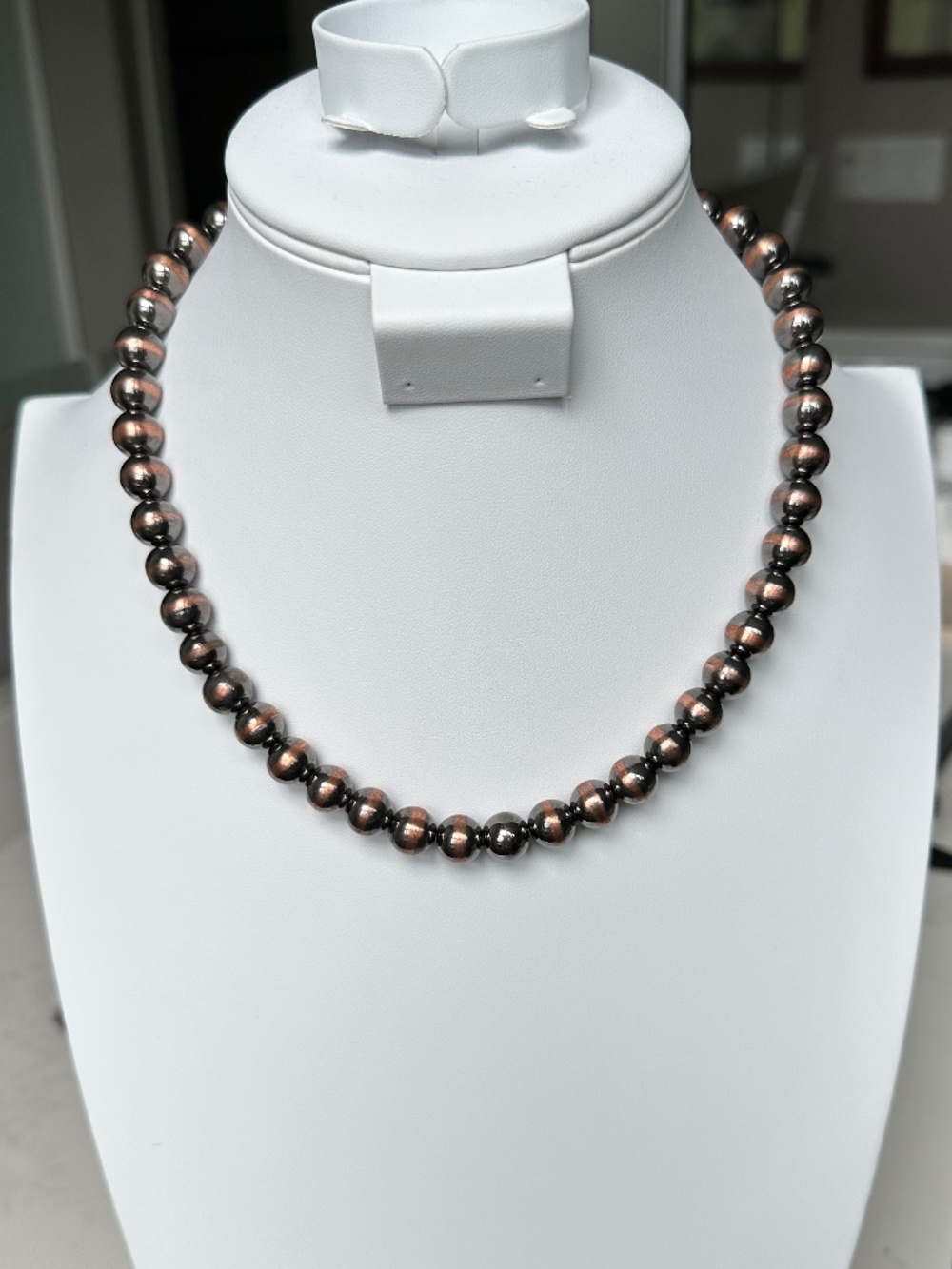 Real Copper Navajo Pearl Bead Necklace 10mm – Oxidized Finish 18" 72g